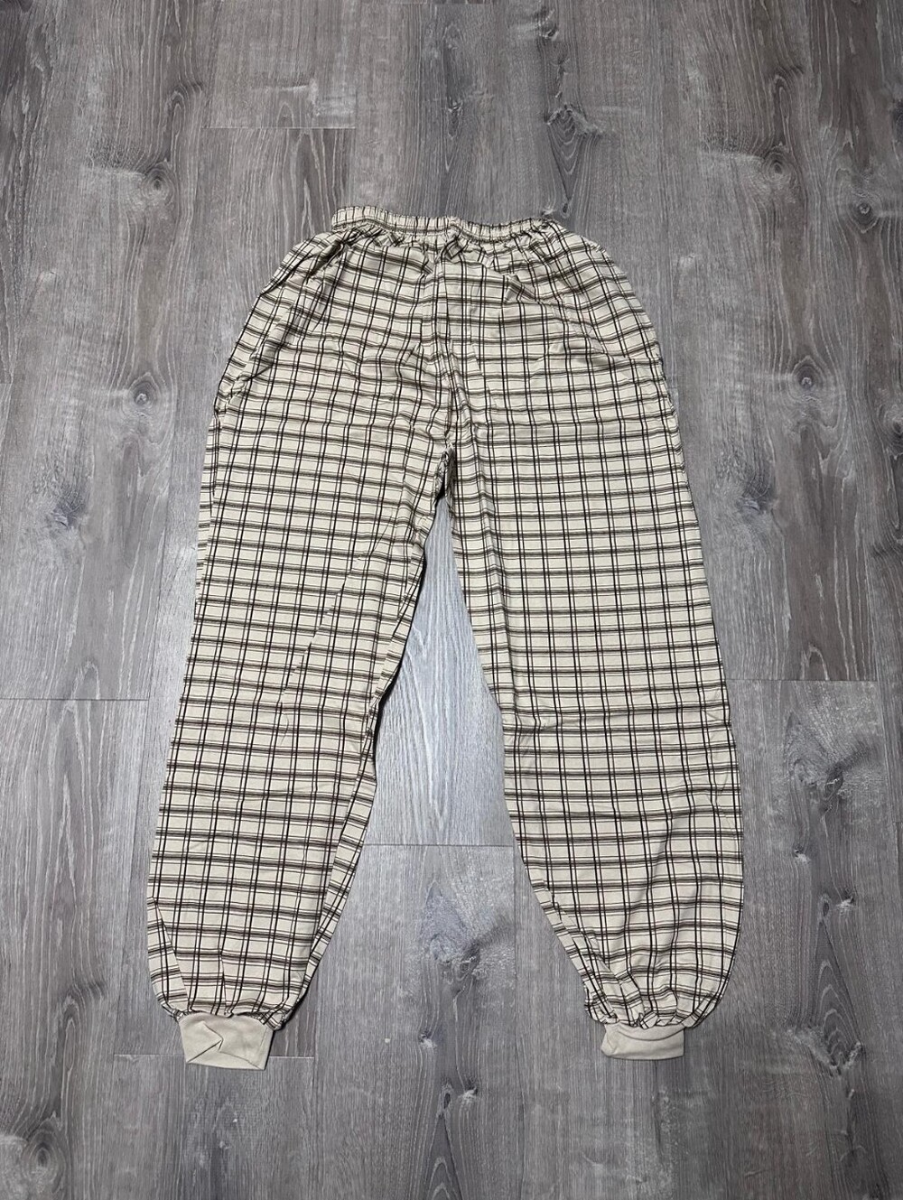 Plaid Elastic Waist Pajamas- Beige & Black